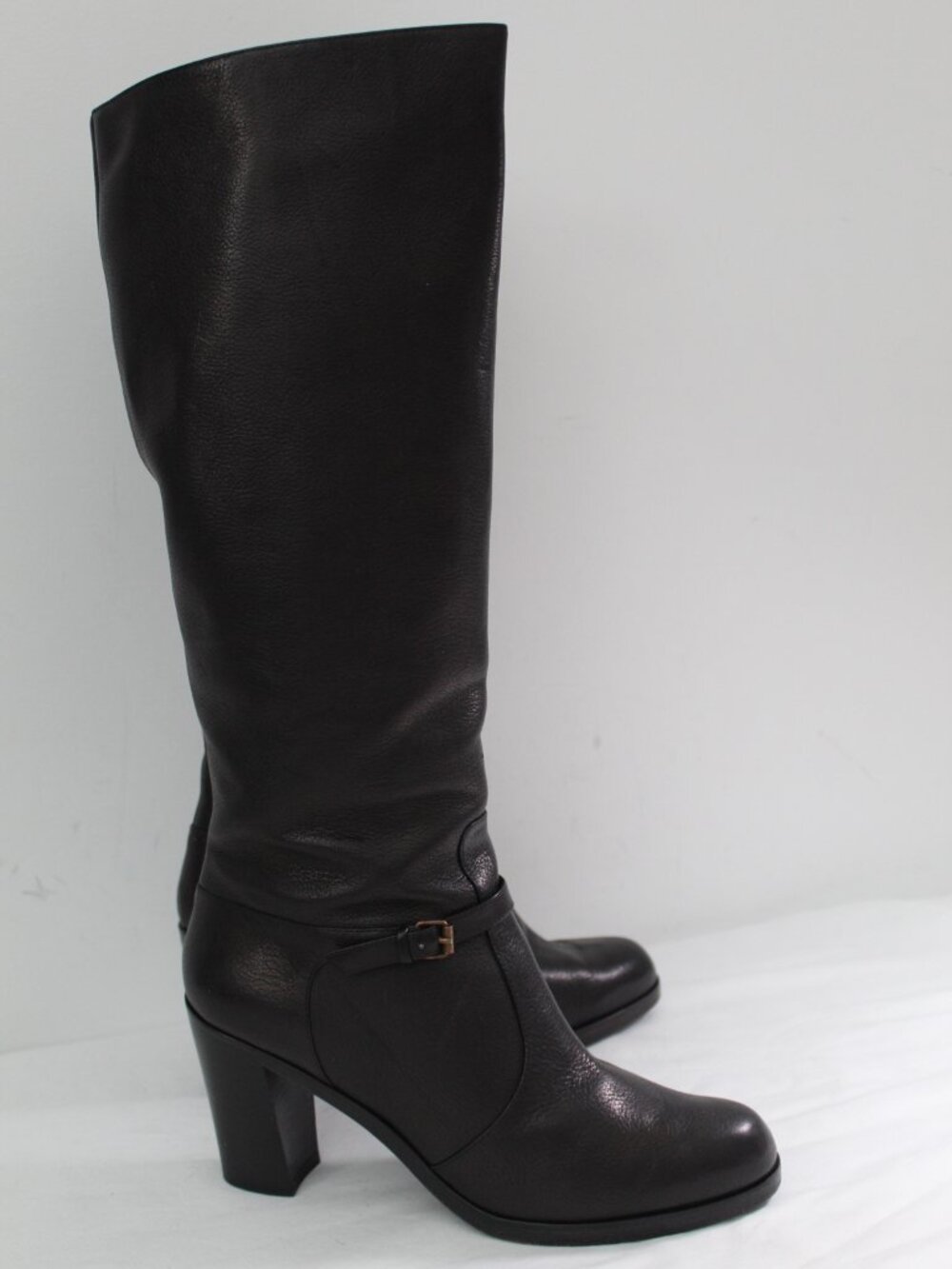 Proenza Schouler Black Leather Side Zip Buckle Accent Heeled Boots Tall 41